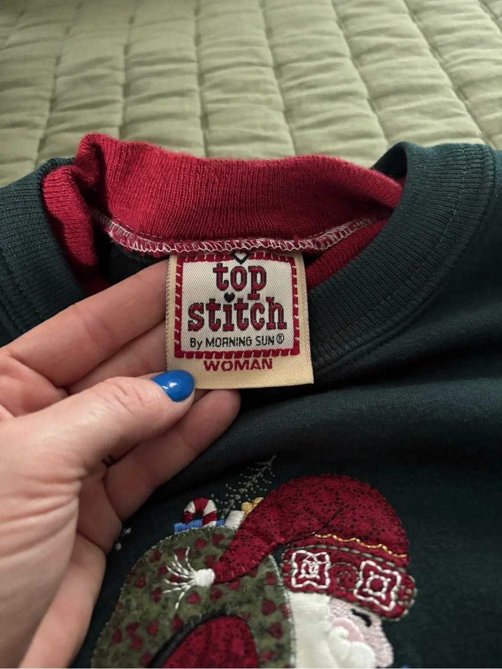 Christmas Dark Green Embroidered Crewneck Sweater